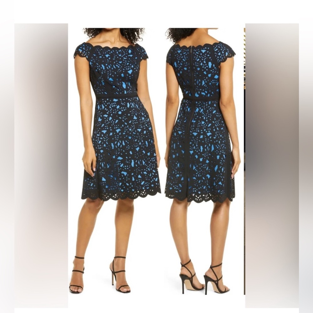 NWT Shani Laser Cut Floral Off The Shoulder Fit and Flare Cocktail Dress Size 14